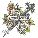 cross with the name elizabeth written in it in cursive tattoo design idea