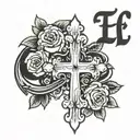 cross with the name elizabeth written in it in cursive tattoo design idea