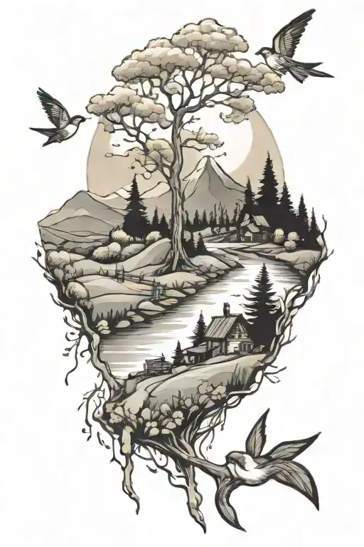 country landscape tattoo design idea