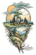 country landscape tattoo design idea