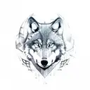 A wolf silhouette formed by intricately designed axes and swords tattoo design idea