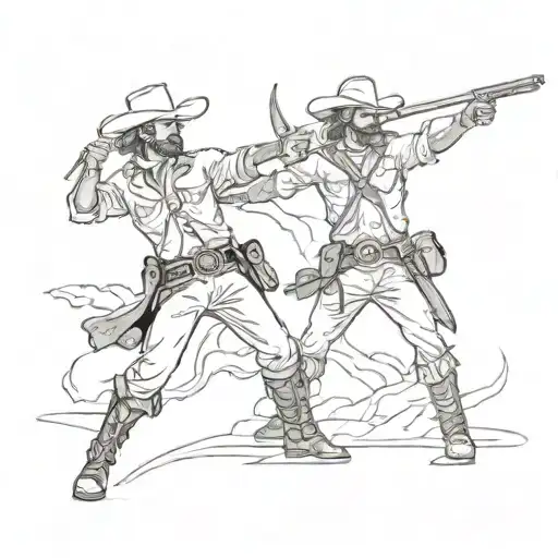A western-themed tattoo featuring a cowboy duel with a twist of Greek mythology tattoo design idea