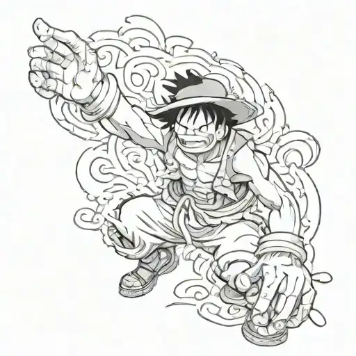Gear 5 Luffy using his ultimate attack from One Piece tattoo design idea