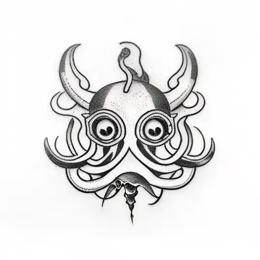 black and grey squid  tattoo design idea