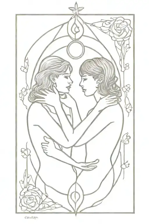 Fine line the lovers tarot card and the number 666 tattoo design idea