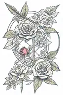 bow and arrow, ruby, red rose intertwined tattoo design idea