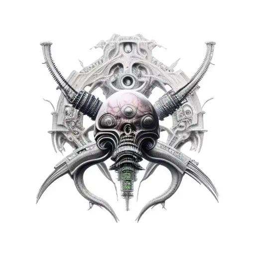 giger biomechanical sleeve tattoo design idea