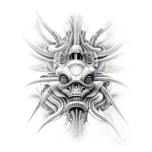 giger biomechanical sleeve tattoo design idea