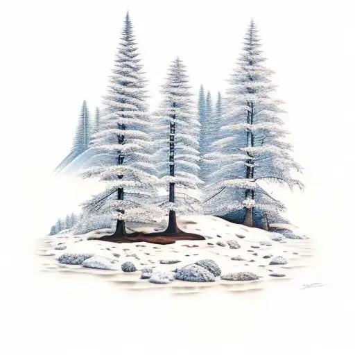 Trees with chocolate lab and mountains tattoo design idea