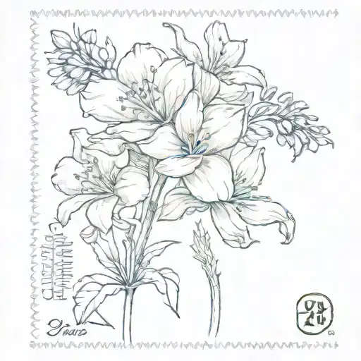 postage stamp with birth flower from July and August tattoo design idea
