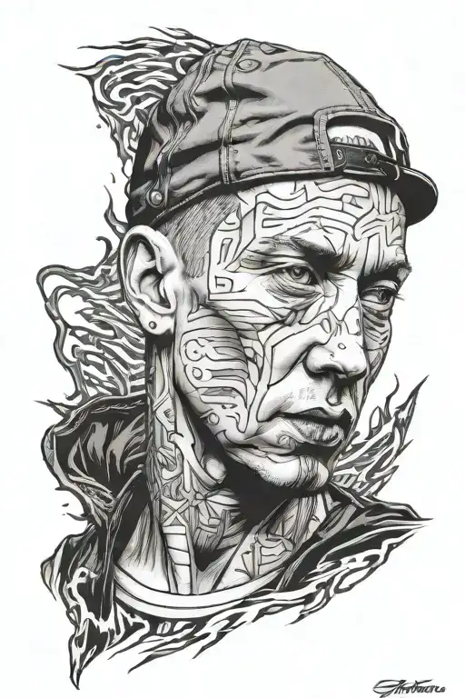 eminem face portrait tattoo design idea