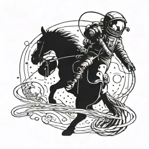 Cowboy astronaut silloutte with lasso tattoo design idea