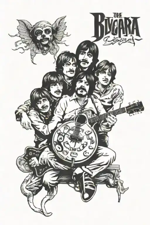 in utero Nirvana with the Beatles in a psicodellic world tattoo design idea