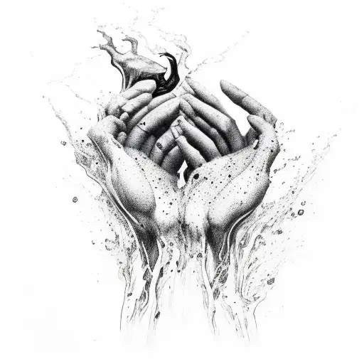 flash black hand with flowing black viscous liquid tattoo design idea