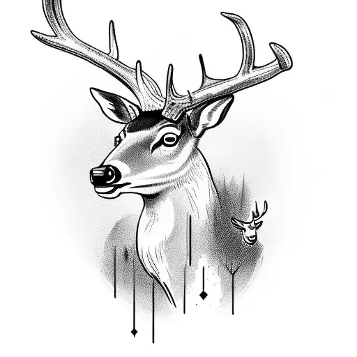 creepy double-headed deer with black arrows through its body tattoo design idea