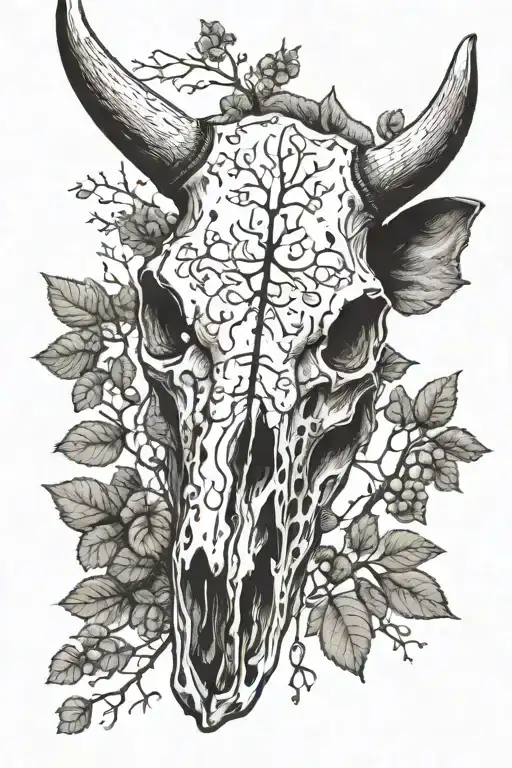 cow skull in Utah nature elements like trees tattoo design idea