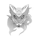 Geisha with a nine tailed fox wrapped around her holding a fox mask tattoo design idea