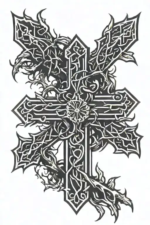 Cross with crown of thorns wrapped tattoo design idea