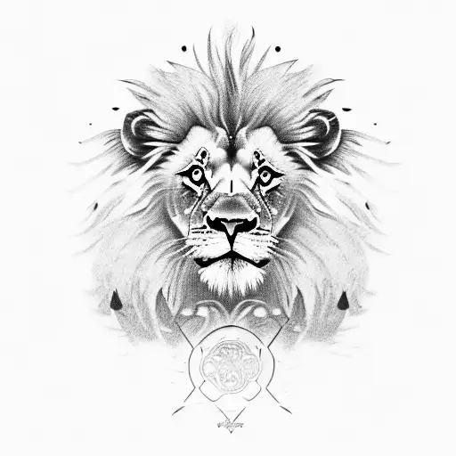 a cute lion cub in realism coupled with a mandala tattoo design idea
