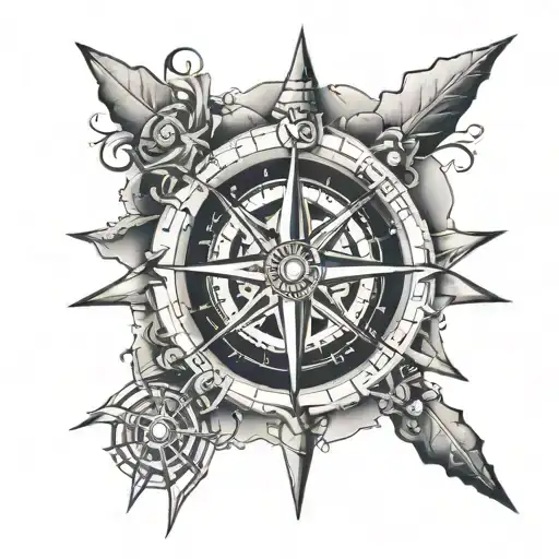 An intricate mandala incorporating elements of a compass rose, a ship's wheel, and a vintage map tattoo design idea