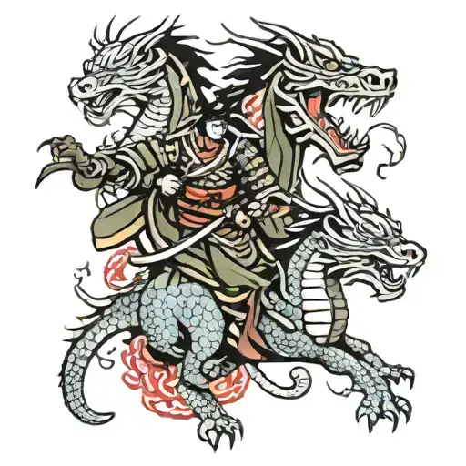 Samurai and dragon tattoo design idea