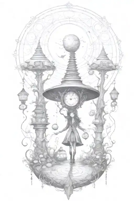 Tim Burton inspired tattoo sleeve that is mesmerizing that combines elements of fantasy and a whimsical atmosphere. tattoo design idea