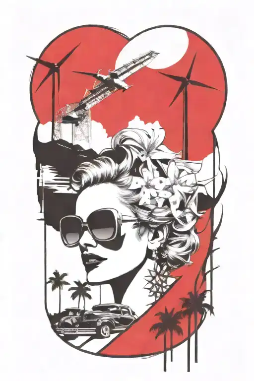 1937 Chevy coupe, windmills and palm trees tattoo design idea