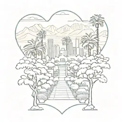 Rose garden in the shape of Palm Springs, California skyline tattoo design idea