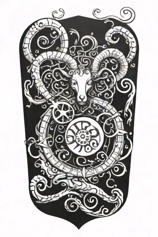 Tim Burton inspired tattoo sleeve, Aries symbol, technology tattoo design idea