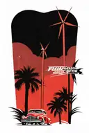  Palm Springs CA Skyline, 1937 Chevy coupe, windmills and palm trees. tattoo design idea