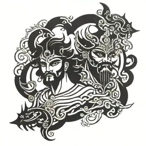 karna and ravan symbol combined tattoo design idea