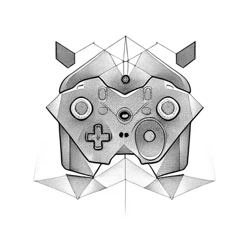 ps5 controller sketch with geometric design tattoo design idea