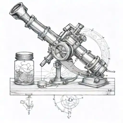 fusion of a telescope and microscope in the style of a technical drawing  tattoo design idea