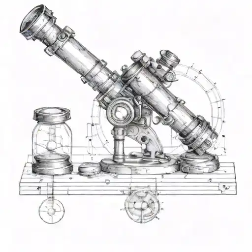 fusion of a telescope and microscope in the style of a technical drawing  tattoo design idea