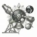 fusion of a telescope and microscope visualizing a planet made of DNA  tattoo design idea