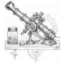 fusion of a telescope and microscope in the style of a technical drawing  tattoo design idea
