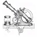fusion of a telescope and microscope in the style of a technical drawing  tattoo design idea