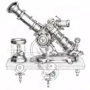 fusion of a telescope and microscope in the style of a technical drawing  tattoo design idea