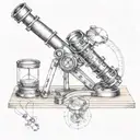 fusion of a telescope and microscope in the style of a technical drawing  tattoo design idea