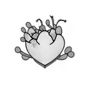 heart shaped potted prickly pear cactus blooming black and white tattoo tattoo design idea