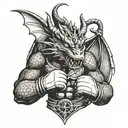 A dragon wearing boxing gloves, ready to fight in the ring tattoo design idea