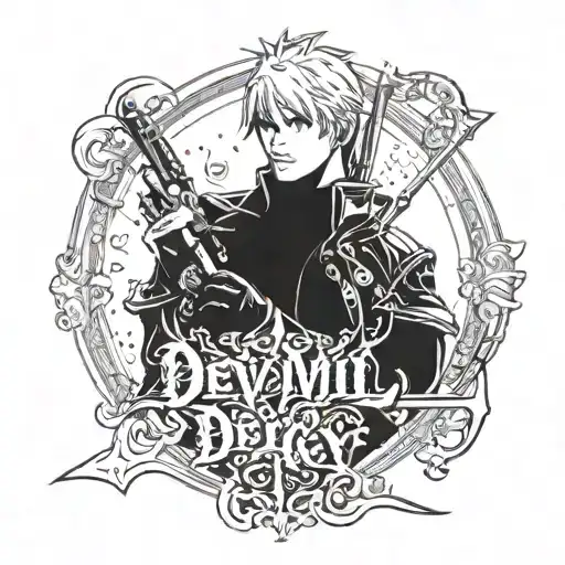 make a devil may cry tattoo for forearm using this quote "Even the devil may cry when he looks around hell and realizes  tattoo design idea