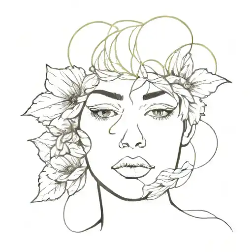 ADHD a woman's face with her eyes and the top of her head hidden by flowers to symbolize thinking and large imagination  tattoo design idea