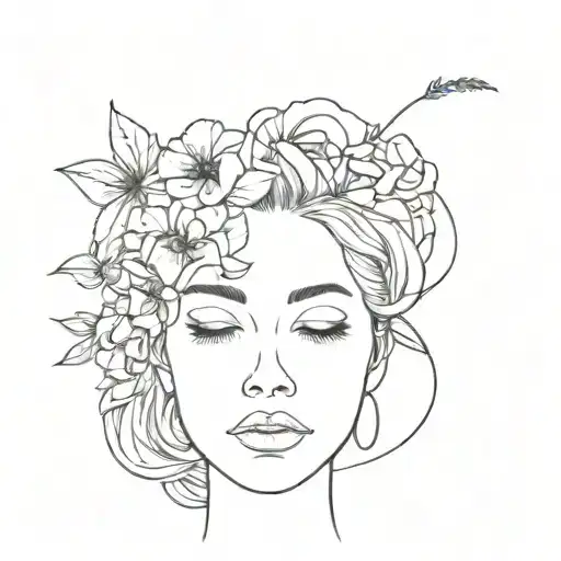 ADHD a woman's face with her eyes and the top of her head hidden by flowers to symbolize thinking and large imagination  tattoo design idea