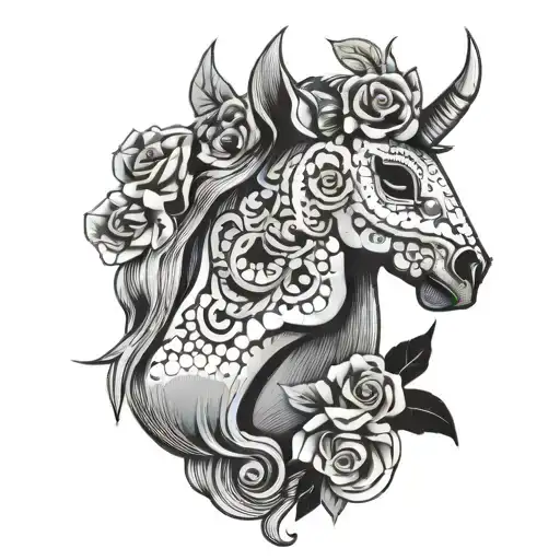 day of the dead horse head tattoo design idea