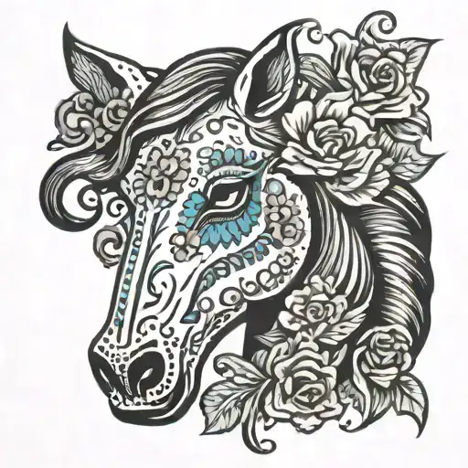 day of the dead horse head tattoo design idea