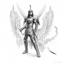 Male Warrior Angel With Sword tattoo design idea