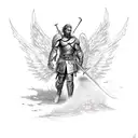 Male Warrior Angel With Sword tattoo design idea