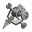 A geometric design featuring the iconic symbol of the Elder Scrolls series, subtly combined with weight lifting equipment tattoo design idea