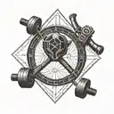 A geometric design featuring the iconic symbol of the Elder Scrolls series, subtly combined with weight lifting equipment tattoo design idea